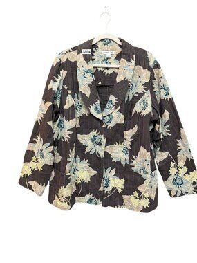 Coldwater Creek Jacket Button Up Linen Blend Floral Embroidered Multicolor 2X